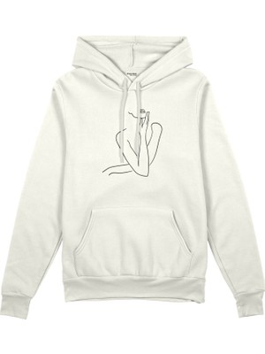 The Lucid Lab Women / Kadın Silüeti   Oversize Hoodie - Beyaz