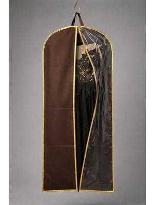Farilas Global Kalın Diş Fermuarlı Çift Kulplu Kahverengi Yarı Şeffaf Abiye Elbise Koruma Kılıfı 70 gr Nonwoven Kumaş 160 x 60 cm