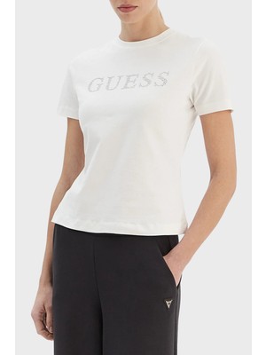Guess Taşlı Logolu Pamuklu Slim Fit Bisiklet Yaka T Shirt V6RI20J1314 Bayan T Shirt V6RI20 J1314 G027