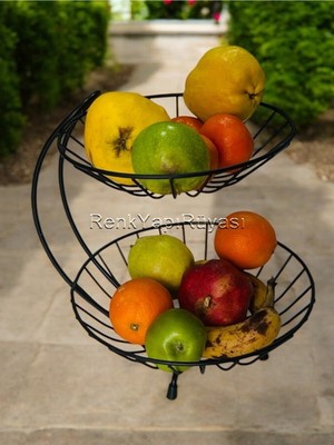 Özbience 2 Katlı Siyah Metal Meyve Sepeti, Şık ve Pratik Sunum Sepeti