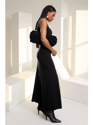 5in1Canpolat Siyah Dik Yaka Triko Elbise 251322