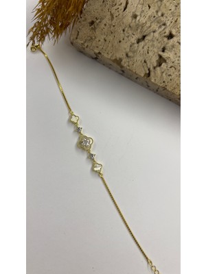 Daniel Angelson Çiçek Detaylı Taşlı Gümüş Altın Kaplama Bileklik