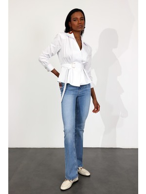 5in1Canpolat Mavi Likralı Push Up Flare Jean