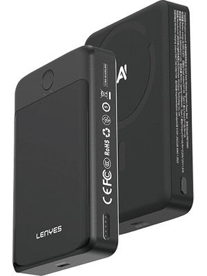 Lenyes PW1008D Pd 20W LED Ekranlı Yapay Zeka Destekli Ince Wireless Powerbank 15W 10.000MAH Siyah