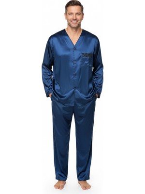 Oppland Erkek Pijama Takımı Saten Kumaş Şık ve Modernize Model Cepli Rahat Tam Kalıp