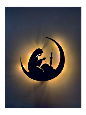 PremiumPort LED Işıklı Dua Eden Kız Camii Duvar Dekoru Gece Lambası