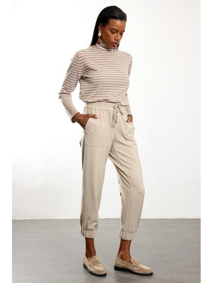 5in1Canpolat Bej Lastikli Paça Joggıng Pantolon