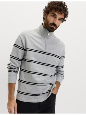Marks & Spencer Pamuklu Çizgili Yarım Fermuarlı Sweatshirt