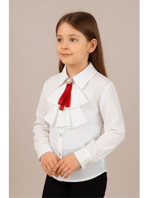 Cevval Kız Çocuk Beyaz Gömlek / 23 Nisan Okul Gömleği