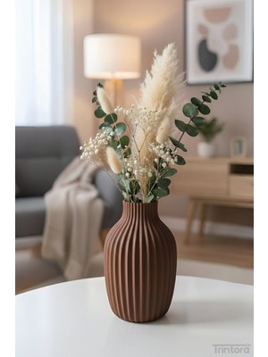 Dekoratif Modern Vazo – Oluklu Yüzey Tasarım | Kahverengi