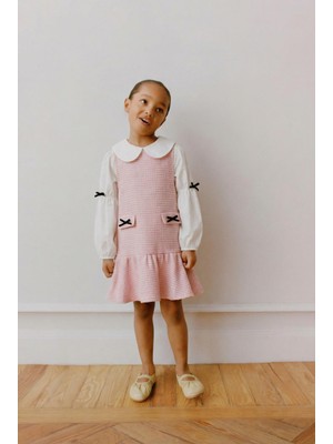 Magu Kız Çocuk Pamuklu Pembe Gömlek Yaka Elbiseli 2 Parça Elbise