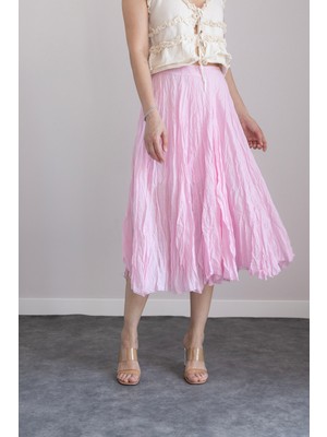 Nisan Triko Kırışık Görünümlü Uzun Etek