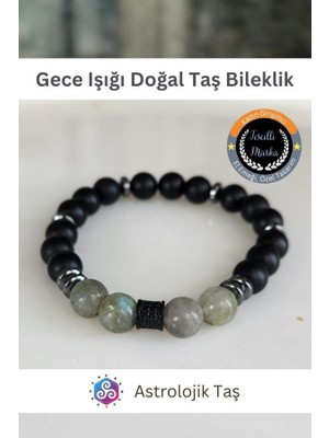 ASTRO STONES Gece Işığı Doğal Taş Bileklik  - (Mat Oniks, Labradorit, Hematit)