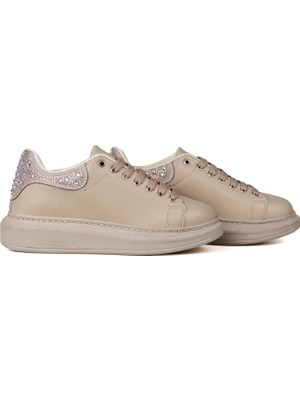 Kajila Bej Taş Detaylı Kadın Sneaker - Kalın Tabanlı Günlük Spor Ayakkabı