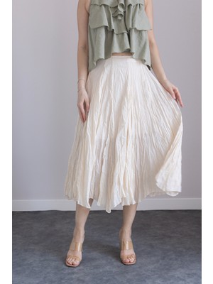 Nisan Triko Kırışık Görünümlü Uzun Etek