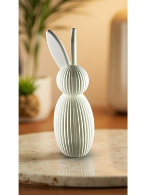 Iskandinav Tavşan Dekoratif Biblo Kitaplık Sehpa Ev Dekoru - Krem