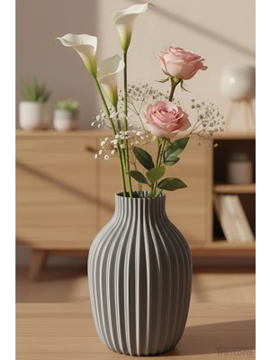 Trintora Dekoratif Modern Vazo – Oluklu Yüzey Tasarım | Gümüş