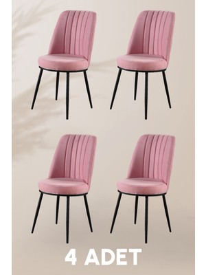 MyMassa Gold Sandalye - Pembe - Metal Siyah Ayak ( 4 Adet ) - Salon Sandalyesi / Mutfak Sandalyesi