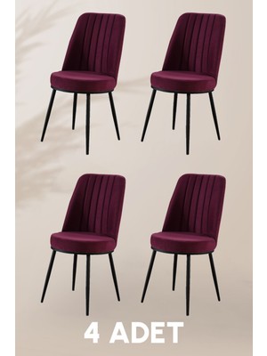 MyMassa Gold Sandalye - Mor - Metal Siyah Ayak ( 4 Adet ) - Salon Sandalyesi / Mutfak Sandalyesi