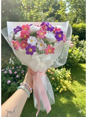 Henera Atelier El Örgüsü Pembe Papatya Buketi / Sevgililer Günü / Hediyelik /doğum Günü/yılbaşı