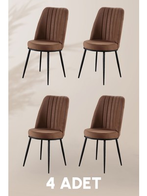MyMassa Gold Sandalye - Kahve - Metal Siyah Ayak ( 4 Adet ) - Salon Sandalyesi / Mutfak Sandalyesi