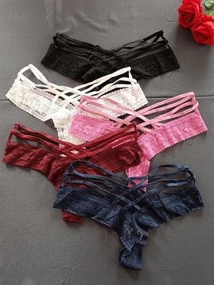 Papatya Venüs Çapraz Bantlı Dantelli Kadın Iç Giyim String Tanga (Renk ve Beden Seçilerek 1 ADET Gönderilir)