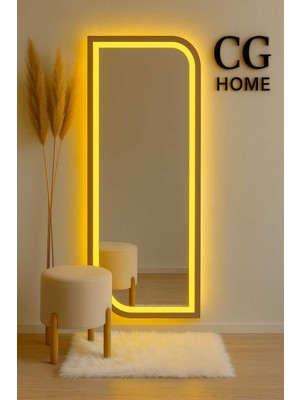 PremiumPort Şık Ledli Dekoratif Duvar Aynası, Günışığı ve Lazer Kumlama Detaylı