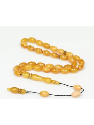 Taş Sandığı Hareli Sarı Sıkma Kehribar Tesbih (7×11 Mm)