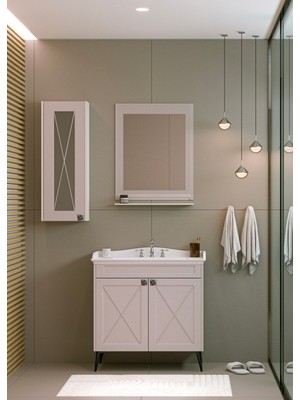 Akademik Mimarlık Akademik Banyo Kapadokya 80 cm Lavabolu Mebran Kapak Banyo Dolabı Seti