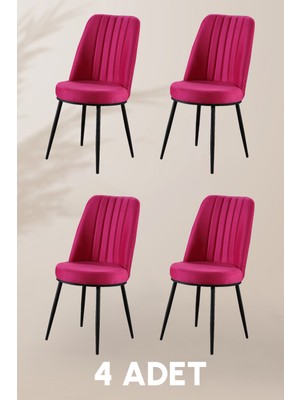 MyMassa Gold Sandalye - Fuşya - Metal Siyah Ayak ( 4 Adet ) - Salon Sandalyesi / Mutfak Sandalyesi