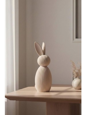 Iskandinav Tavşan Dekoratif Biblo Kitaplık Sehpa Ev Dekoru - Bej