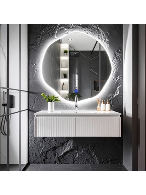 PremiumPort Şık Beyaz Led'li Dokunmatik Lavabo ve Banyo Aynası