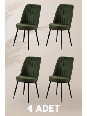 MyMassa Gold Sandalye - Yeşil - Metal Siyah Ayak ( 4 Adet ) - Salon Sandalyesi / Mutfak Sandalyesi