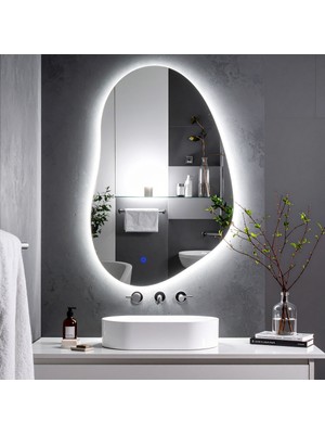 PremiumPort Beyaz Led'li Lazer Kumlamalı Dokunmatik Sensörlü Banyo Aynası