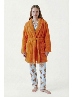 Sevim Şal Yaka Wellsoft Sabahlık & Peluş Bornoz-Yumuşak, Polar Unisex Sabahlık-Turuncu