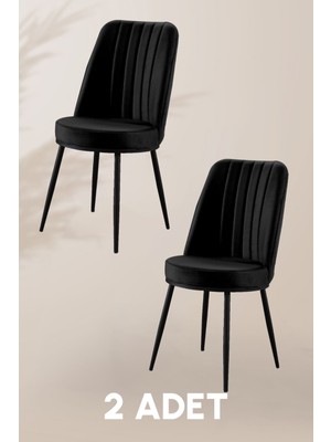 MyMassa Gold Sandalye - Siyah -Metal Siyah Ayak ( 2 Adet ) - Salon Sandalyesi / Mutfak Sandalyesi