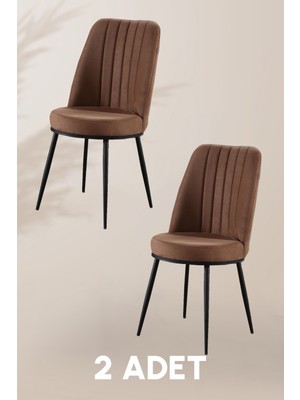 MyMassa Gold Sandalye - Kahverengi - Metal Siyah Ayak ( 2 Adet ) - Salon Sandalyesi / Mutfak Sandalyesi