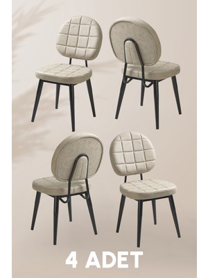 MyMassa Tokyo Sandalye - Casa Krem Kumaş - Metal Iskelet - Mutfak Sandalyesi - Salon Sandalyesi ( 4 Adet )