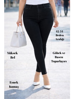CEDY DENIM Kadın Yüksek Bel Skinny Fit Jeans Büyük Beden Kot Pantolon Klasik SiyahC597
