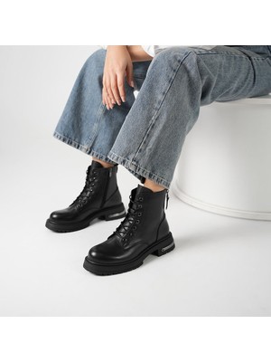 Ametist Tokyo Siyah Gerçek Deri Kadın Bot – 5.5 cm Topuk