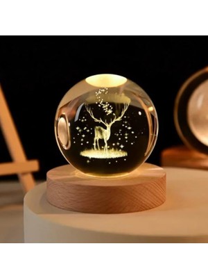 PremiumPort Parlak Uzay Temalı Işıklı Kristal Cam Küre Lamba, Dekoratif ve Şık Tasarım