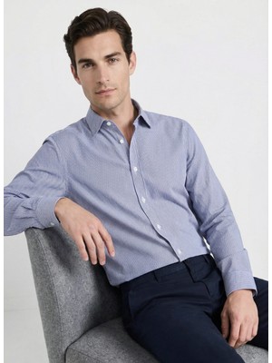 Fabrika Regular Fit Alttan Britli Yaka Çizgili Siyah Erkek Gömlek Maydos 505 N