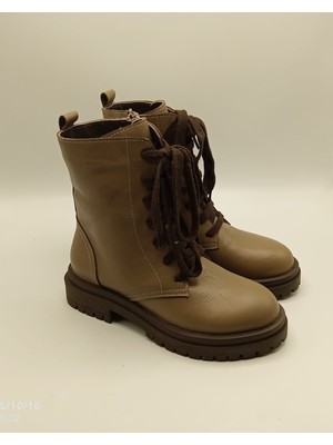 Ametist Reneta Vizon Gerçek Deri Kadın Bot – Termo Kaymaz Taban, Bağcıklı & Fermuarlı