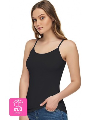 Tutku Elit 3'lü Paket Modal Ip Askılı Kadın Atlet-Siyah-M