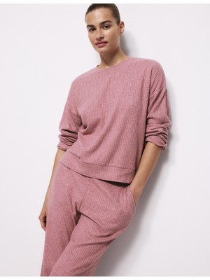 Marks & Spencer Fitilli Dokulu Bisiklet Yaka Uzun Kollu Pijama Üstü
