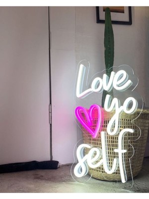 PremiumPort Neon LED Işıklı Love Yo Self Yazısı, Şık ve Parlak Dekoratif Aydınlatma