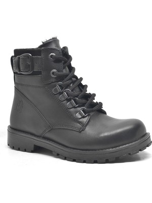 Rakerplus Hakiki Deri Siyah Fermuarlı Kürklü Çocuk Bot