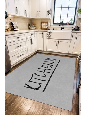 Ela Home Modern Gri Mutfak Halısı Kaymaz Taban Yıkanabilir Kitchen