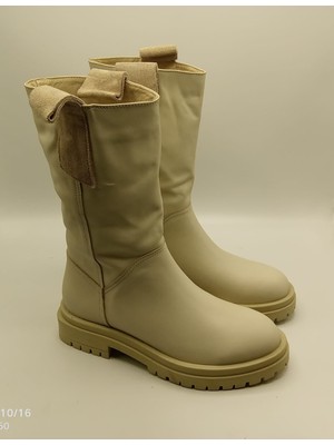 Ametist Tamara Krem Gerçek Deri Kadın Bot – 30 cm Yükseklik, Kaymaz Taban, 4.5 cm Topuk