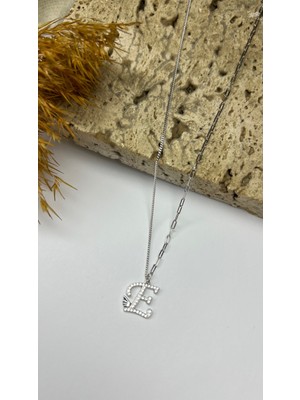 Daniel Angelson E Harfli Iki Model Zincirli Gümüş Kolye